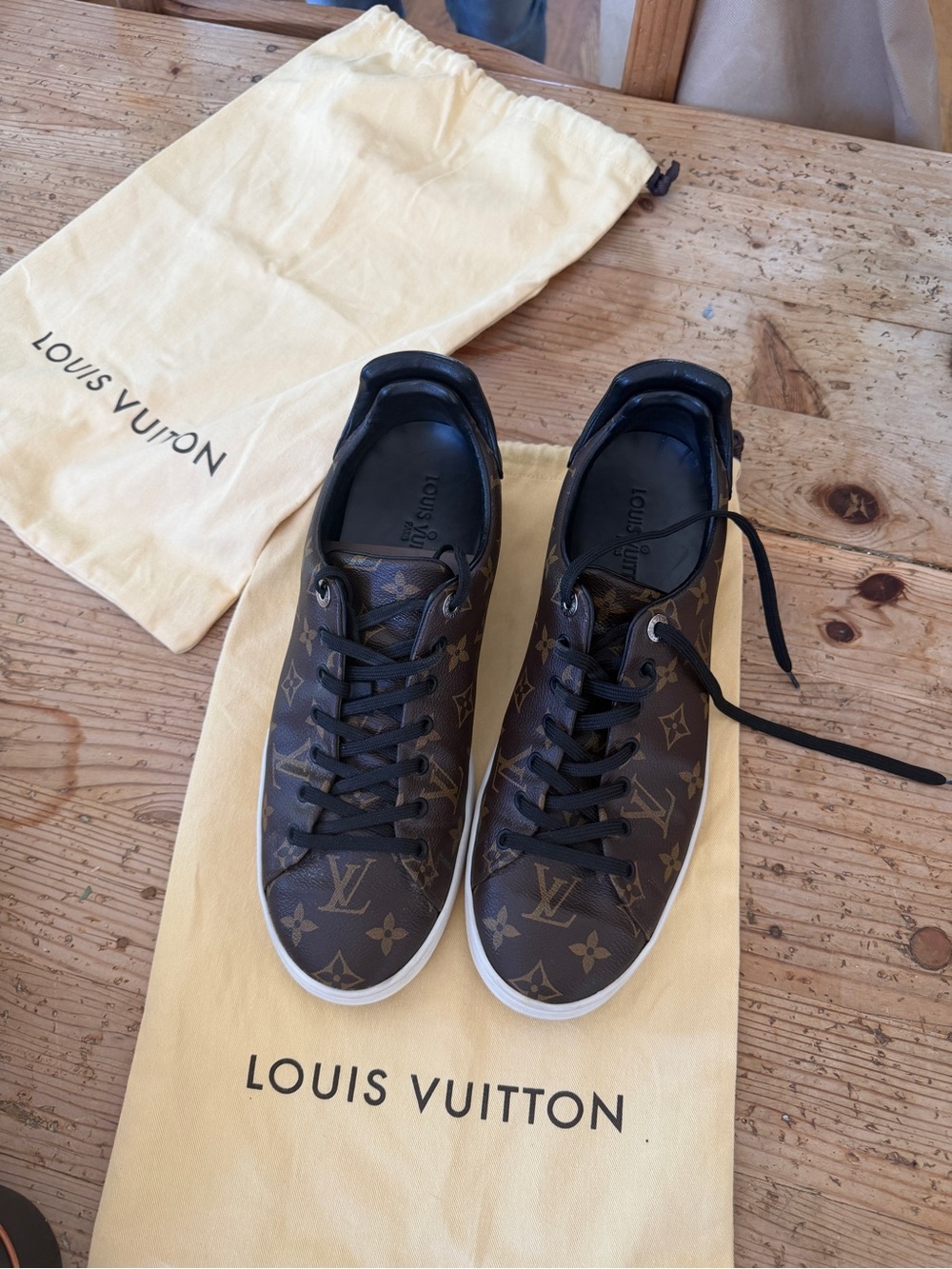 Louis Vuitton Brown Monogram Low-Top Sneakers with Black Accents